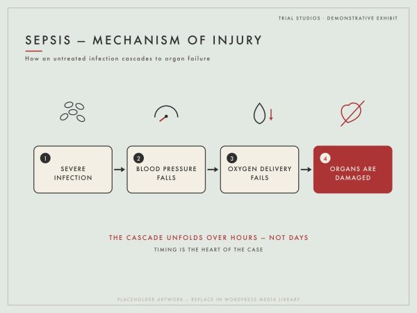 How an untreated infection progresses to organ damage — over hours, not days.